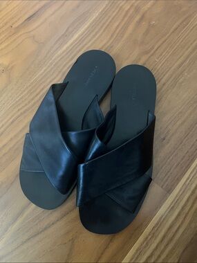 Everlane Black Leather Crisscross Slide Sandals